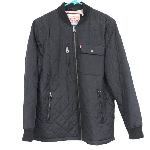 Levis Bomber Jacket Full Zip Up Long Sleeve Pockets Cotton Black Large Preowned - Picture 1 of 9